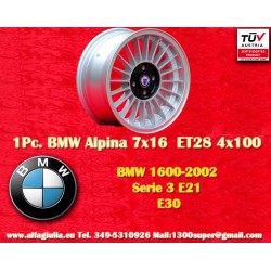 1 Felge Alpina 7x16 4x100 BMW Opel Volkswagen 3 serie E21 E30 Volkswagen Golf 1-3 Scirocco 1 2 Jetta 1 2 Vento Passat 35