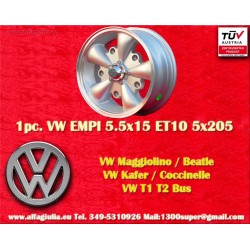 1 Felge EMPI 5.5x15 5x205 Volkswagen Beetle Kafer Maggiolino T1 T2a Typ3 Karmann Ghia silver/diamond cut