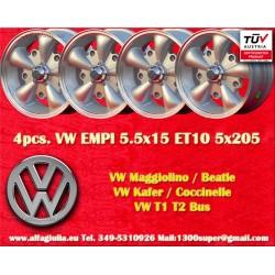 4 cerchi EMPI 5.5x15 5x205 Volkswagen Beetle Kafer Maggiolino T1 T2a Typ3 Karmann Ghia silver/diamond cut