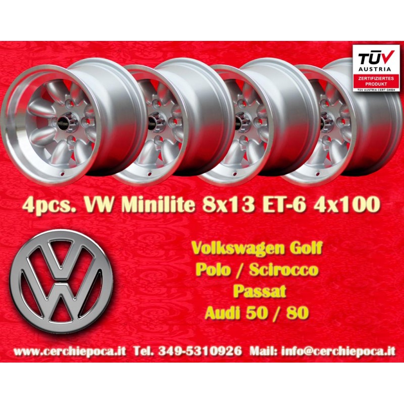 4 Felgen Minilite 8x13 4x100 BMW Opel Volkswagen  1502 1602 1802 2002 tii 3 E21 Kadett B-C Manta Ascona A-B GT Olympia A