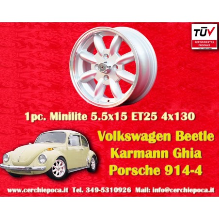 1 cerchio Minilite 5.5x15 4x130 Porsche VW Porsche 914 1.7 1.8 2.0 Volkswagen Beetle 67- Karmann Ghia 67- Type 3 411 412